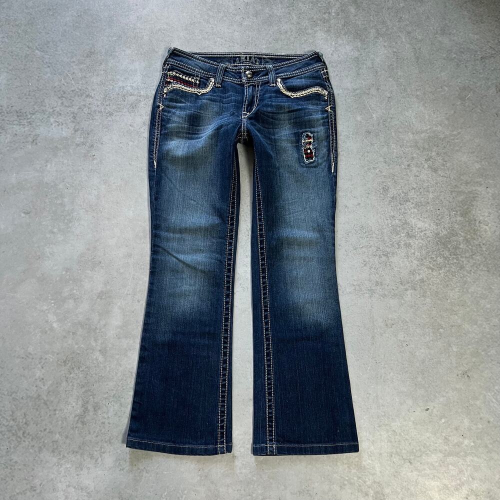 Ariat Denim Turquoise Low Rise Bootcut Women's Size 27 Jeans Flared Dark Denim
